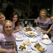 The girls having dinner (left to right): Andrea, Lisa, Sally, Sarah and Tanja