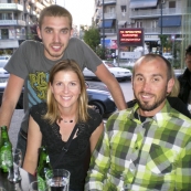 Jim, Lisa and Sam having a few beers in the Pangrati area of Athens