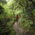 Lisa hiking up the trail from Kalambaka to Moni Agios Triados