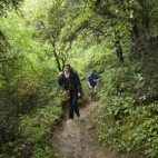 Sally and ET hiking up the trail from Kalambaka to Moni Agios Triados