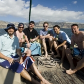 The bucks on the boat for the afternoon (left to right): Sam, ET, Greg, Pete, Tariq and Squino