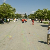 Kids playing soccer in Kerkyra Town