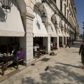 Lisa walking along the Liston in Kerkyra Town