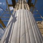 Old and new marble in a pillar in Hadrian's Library