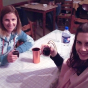 Sally and Lisa sampling some of Nick\'s home made wine at Koka Roka