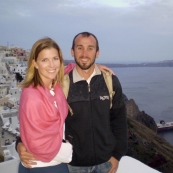 Sam and Lisa at dinner in Fira