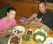 Lisa and Sam enjoying a traditional Indonesia meal at Dapur Sunda