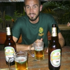 Sam enjoying some Beerlao at the Sakura Bar in Vang Vieng