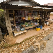 Lisa buying some banana chips in Vang Vieng