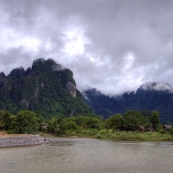View of the limestone mountains around Vang Vieng