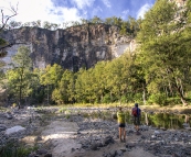 Lisa and Chris taking in the towering cliffs of Carnarvon Gorge