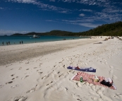 Relaxing on Whitehaven Beach on Whitsunday Island