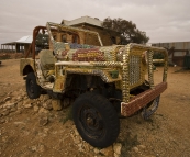 Bottle cap covered Jeep in Silverton