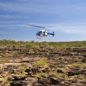 The helicopter coming in to pick us up from the top of Mitchell Falls