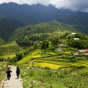 Walking with our H'Mong guides down the trail to Cat Cat Village