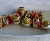 One of Lisa's favorite mezes: olives wrapped in anchovies