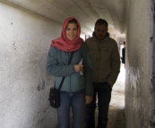 Lisa covered up on her way into the Blue Mosque