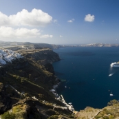 Fira and the southern end of Santorini as well as the eastern edge of Nea Kameni (the middle of the volcano)