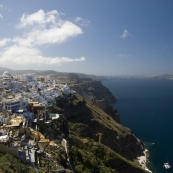Fira and the southern end of Santorini
