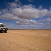 Driving across Fogarty's Claypan on the way to Dalhousie Springs