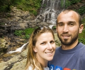 Sam and Lisa in front of Tristania Falls in Dorrigo National Park