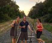 Lisa, Matt and Anna on the railway line between our house and the beach