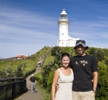 Lisa and Sam in front of the Cape Byron lighthouse