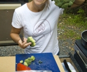 Lisa working on dinner in Border Ranges National Park