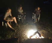 Lisa, Sam and Gina enjoying an amazing starry night by the fire in Mebbin National Park