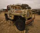 Bottle cap covered Jeep in Silverton