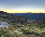 The mountain glow before sunrise on the way to Mount Kosciuszko