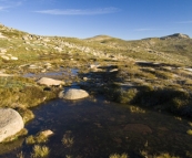 Icy water with Mount Kosciuszko in the background