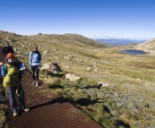 Lisa, Abi and Will with Lake Cootapatamba in the distance