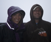 Jacque and Jarrid braving the wet at Fitzroy Falls