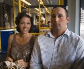 Jacque and Jarrid on the tram on the way to the fish markets