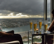 Jacque and Lisa enjoying the view from the top of the Shangri-La