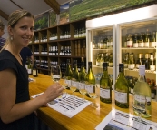 Lisa sampling the fare at Tyrell\'s Wines