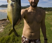 Sam with a Big Eye Trevally at South West Rocks