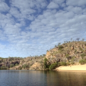 Katherine Gorge\'s first gorge and a crocodile nesting area in the sand