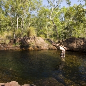 Sam about to dive into one of the pools at Buley Rockhole