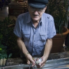 The oyster shucker at Yots Greek Taverna