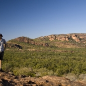 Sam in front of the Arnhem Land escarpment at Burrunggui