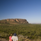 Sam and Lisa in front of the Arnhem Land escarpment at Burrunggui