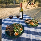 Lamb chops and salad for dinner at Victora River in Gregory National Park