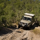 Lisa and The Tank tackling the East Baines River crossing along the Bullita Stock Route