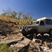 Lisa and The Tank tackling the East Baines River crossing along the Bullita Stock Route