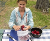 Lisa preparing her special feta and beetroot salad