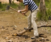 Sergey enjoying the real Aussie experience at our campsite at Chapman Pool