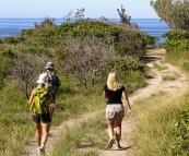 Cheryl, Lisa and Sam hiking out to Hell's Gate