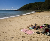 Gail enjoying the sun at Tea Tree Bay